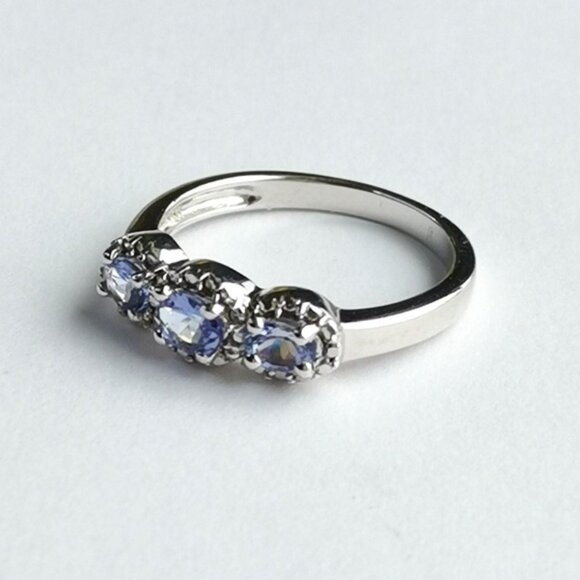 Tanzanite Three Stone Ring With Diamond Accents NEW - Picture 8 of 8